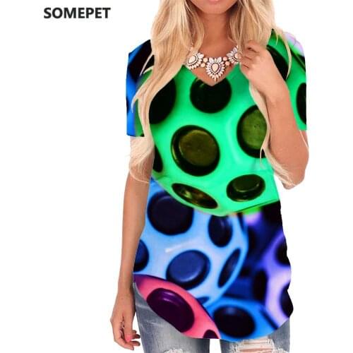 SOMEPET Colorful T-shirt women Novel Tshirts Printed Pattern Funny T shirts Harajuku V-neck Tshirt Womens Clothing Hip hop Loose