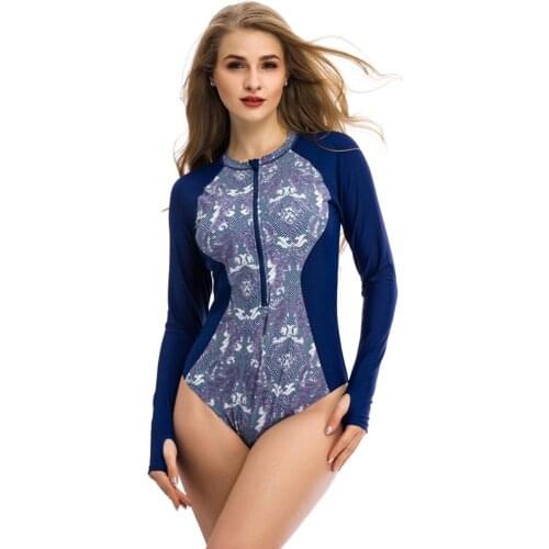 Women Long Sleeve Rashguard Swimwear Retro Floral Print Swimsuit Rash Guard Hot One Piece Swimsuit Women Diving Wetsuits XX-9983