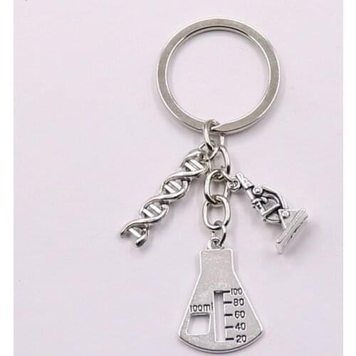 1Pcs Doctor Molecular DNA Microscope Keychain Science Microscope Equipment Keyring For Medicine School Gift Jewelry