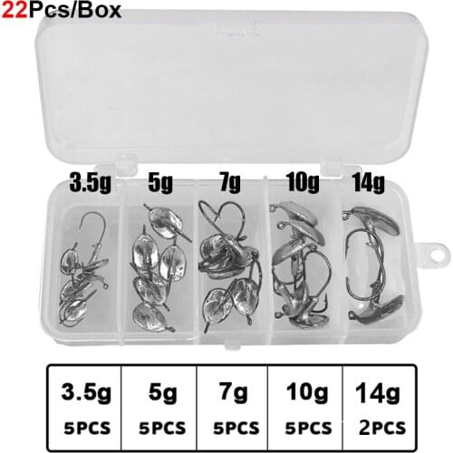 22Pcs/Box Tumbler Fishing Hooks 3.5g/5g/7g/10g/14g Jump Barbed Fishhook Soft Worm Jig Hook Fishing Accessories Tackle 2021
