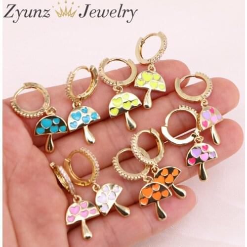 5 Pairs, Cute Earrings For Women Korean Mushroom Dangle Earrings Trendy Enamel Pink Blue Accessories For Gifts Statement Jewelry