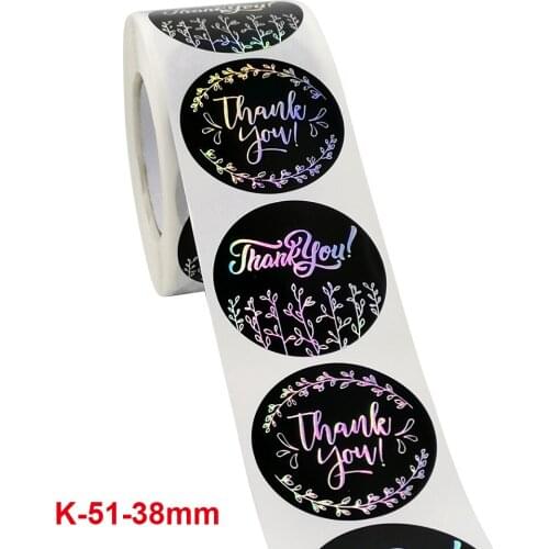 500pcs/Roll 3.8cm Black Laser Thank You Stickers Creative Thank You Seal Labels For Gift Party Festival Baking Decorations