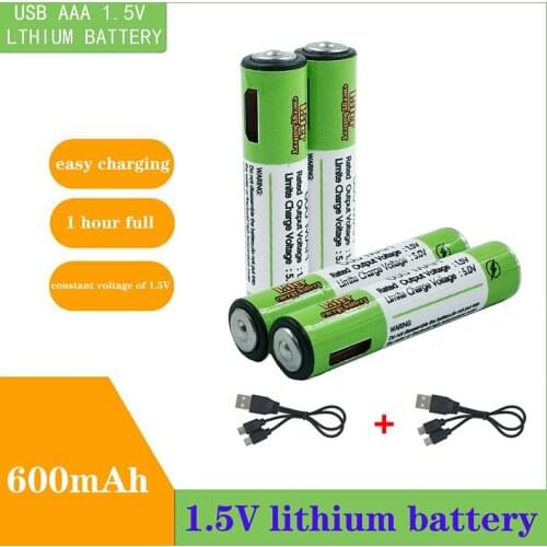 1.5V AAA Rechargeable Battery 600mAh USB Rechargeable Lithium Polymer Battery Quick Charging by Micro USB Cable