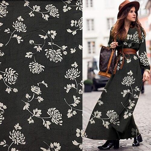 White floral on black background pure silk georgette gauze silk fabric 12momme,SCG568