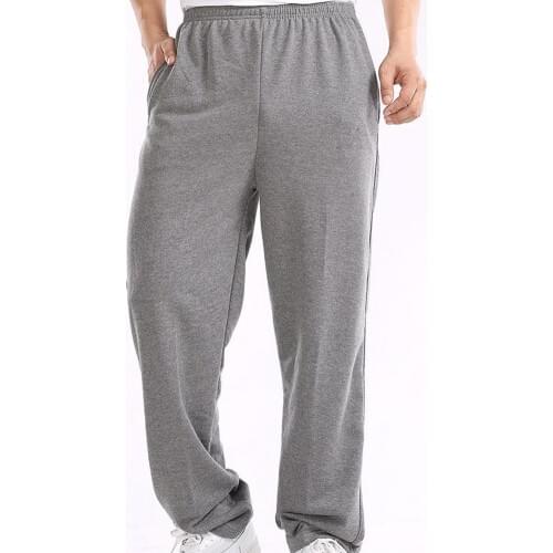 Pants Men Solid Color Elastic Waistband Pockets Sports Hip Hop Loose Straight Pants