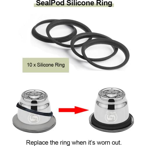 ICafilas Brand Black Silicone O-rings Compatible With Nespresso Stainless Steel Refillable Capsules Body Cup