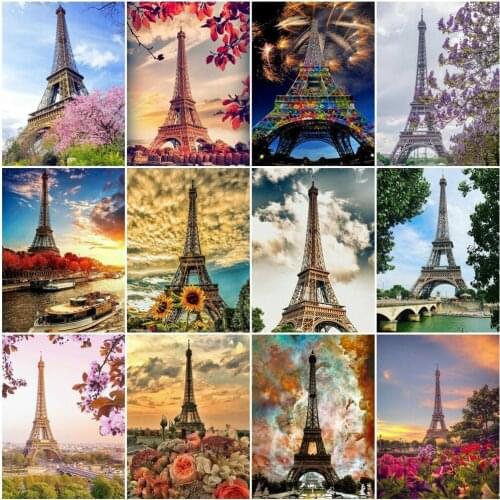 CraftArtGo 5D DIY Diamond Embroidery Eiffel Tower Full Square Round Rhinestone Mosaic Painting Cross Stitch Flowers Diamond Kit