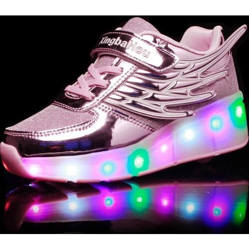 Child Wheel Shoes Fashion Girls Boys LED Light Roller Skate Sneaker For Children Kids Sneakers With Wheels One wheels Pink Gold