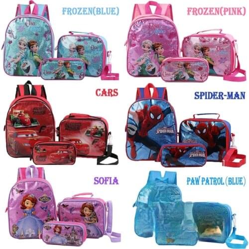 Disney SpiderMan Children Schoolbag Cartoon Elementary School Schoolbag Frozen Kindergarten Children Schoolbag Three-piece Set