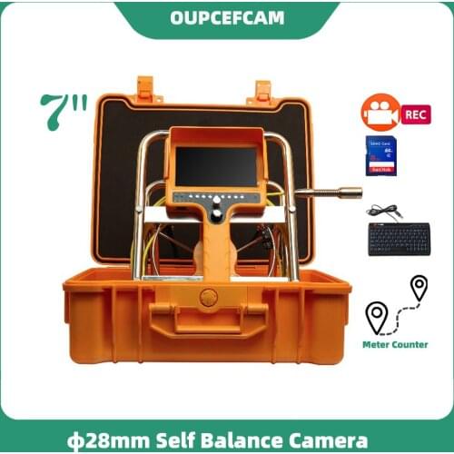 Φ28mm Camera Drain Sewer Pipe Inspection Endoscope 7" Color Screen DVR Keyboard Meter Counter Yellow Case Stainless Steel Shelf