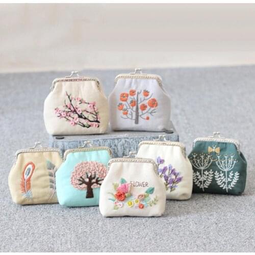 Hot Sell! DIY Embroidery Flower Tree Purse Wallet Needlework Sewing Cross Stitch Materials Chinese Style Small Coin Purses Women