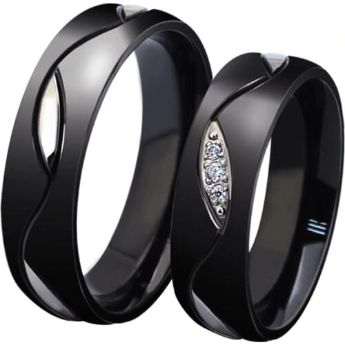 Tassina wedding rings couple rings stainless titanium steel black Unique CZ couple rings for women men wedding jewelry TACR-025B