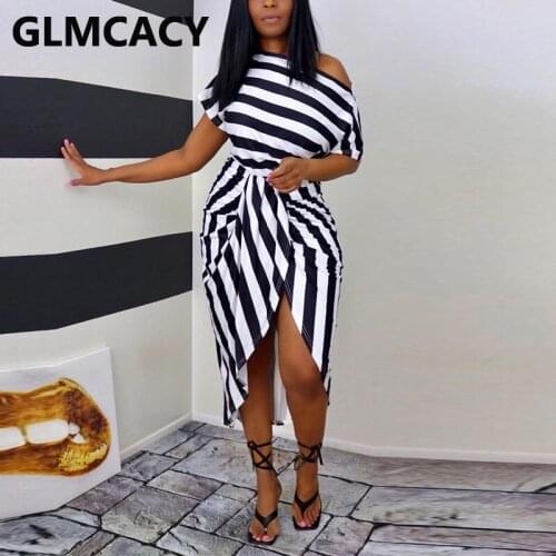 Two Pieces Sets Women Striped Top & Bodycon Slit Skirt