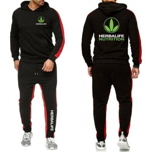 2021 Spring Brand HERBALIFE NUTRITION 2 Pieces Sets Solid Color Hooded Sweatshirt Sweatpants Set Pullover Hoodie Sportwear Suit