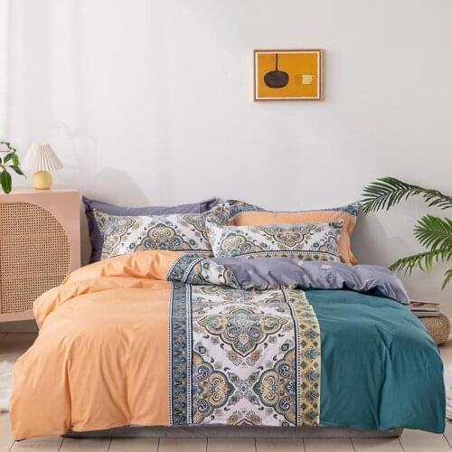 Premium 100%Cotton Paisley Bohemian Duvet Cover Set Soft Bedding Set 4Pcs Flat/fitted Sheet Duvet Cover Pillow Shams Queen King