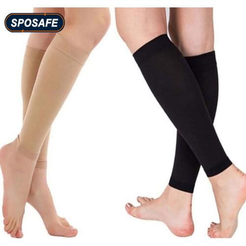 2Pcs/Pair Sports Calf Support Sleeves Leg Footless Compression Socks for Splints, Varicose Veins, Lymphedema, Running, Cycling