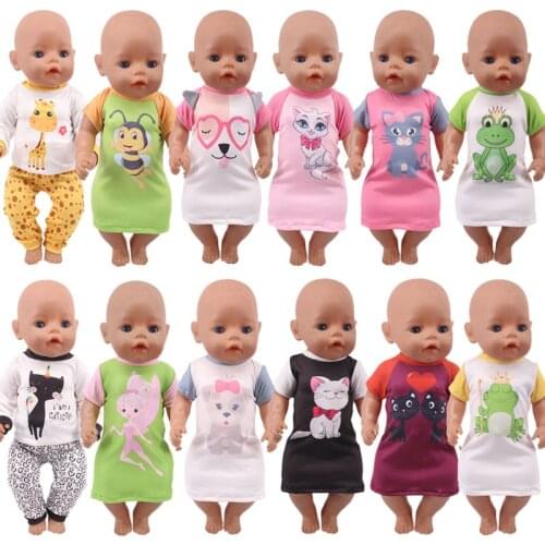 Doll Clothes Pajamas Unicorn Kitten Giraffe Frog Leopard Nightgowns For 18 Inch American&43 Cm Baby New Born Doll Generation Toy