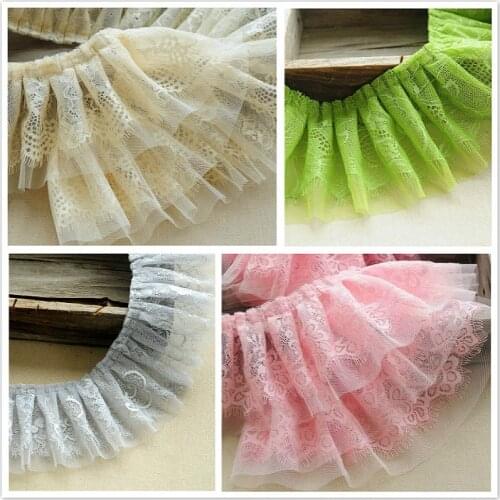 Fashion Double Embroidery Eyelash Crinkle Tulle Lace DIY Children Collar Fluffy Cuff Skirt Material Hat Underwear Stripe Supply