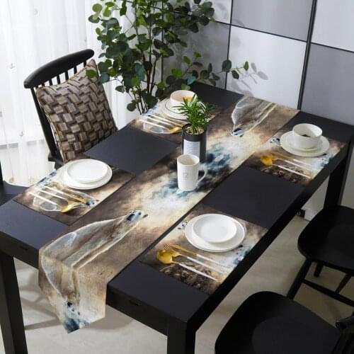 Moon Polar Bear Waves Table Runner Holiday Kitchen Dining Table Runners Place Mats Set for Home Party Decor