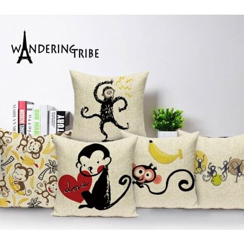 Cartoon Monkey Cushion Cover Children Animal Cushions Covers Nordic Banana Cover for Cushions Custom Decor Case on The Pillow