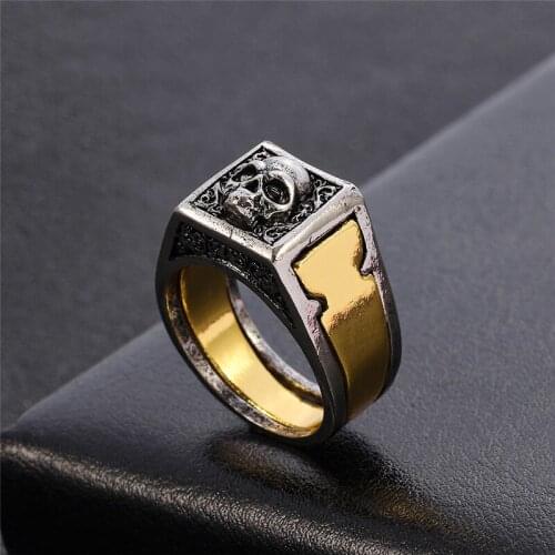 Punk Vintage Two Tone Gothic Skull Lion Mens Ring Secret Compartment Skeleton Biker Rings for Women Men Unique Bar Jewelry
