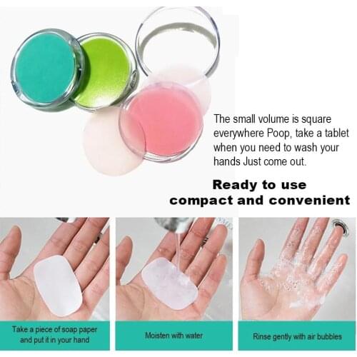 Soap soluble in sheets for travel or excursions. Box of 50 units. Hand wash with soap