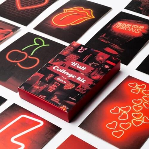 50Pcs Red Neon Aesthetic Pictures for Wall Collage Kits Neon Red Photos Collections Room Decorations for Girl Teens & Women