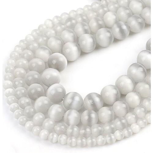 New Stylish Natural Grey Cat-eye Stone Round Beads for DIY Jewelry Making Bracelet Necklaces 4/6/8/10/12mm