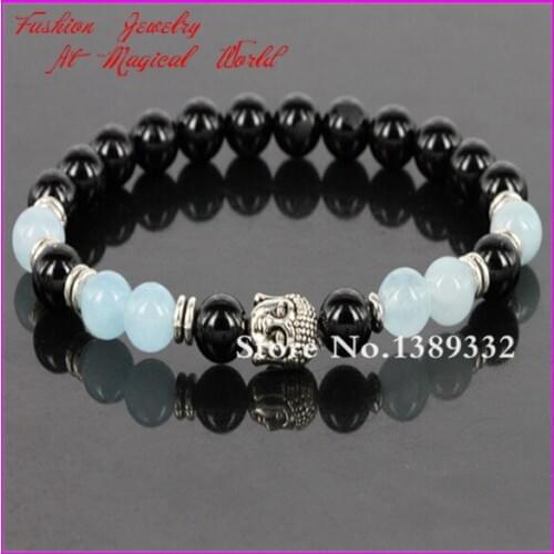 New Design Buddha Bracelets 8mm Black Onyx Beads Bracelet Blue Crystal Bracelet Yoga Meditation Best Bracelet For Unisex