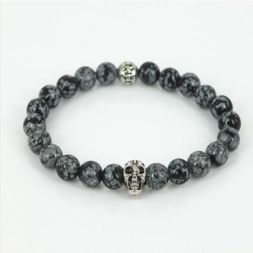 New Style Skull Bracelet Natural Statement/Onyx/Lapis/Lava Stone 8mm Beads Stone Bracelet Women Men Yoga Mala Bracelet