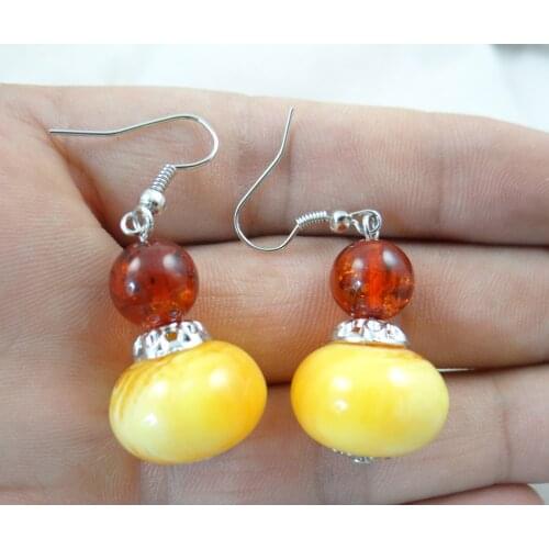 Wholesale Natural Precious Modernist Water drop TEARDROP GOLDEN HONEY PRESSED AMBERS Jewelry making earring Q19