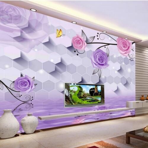 Custom mural Stereo Purple Rose Floral Background 3d Wall mural Living Room Restaurant Decorative wallpaper