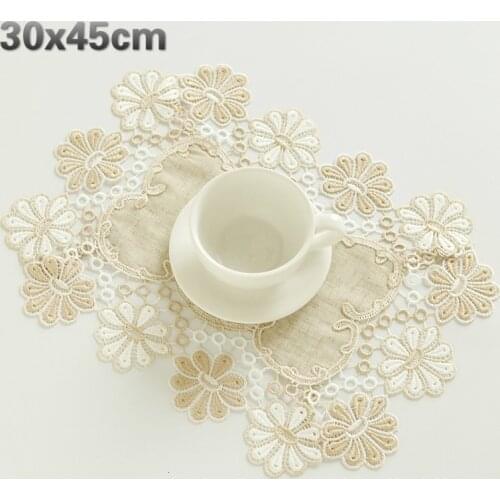 Simple Fashionable Rectangular Lace Border Modern Restaurant Kitchen Cloth Placemat Coaster Western Table Mat Decoration Doilies