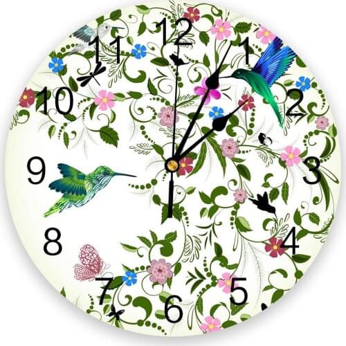 Plant Leaves Art Flower Hummingbird Modern Wall Clock For Home Office Wall Decoration Living Room Bathroom Decor Hanging Watch