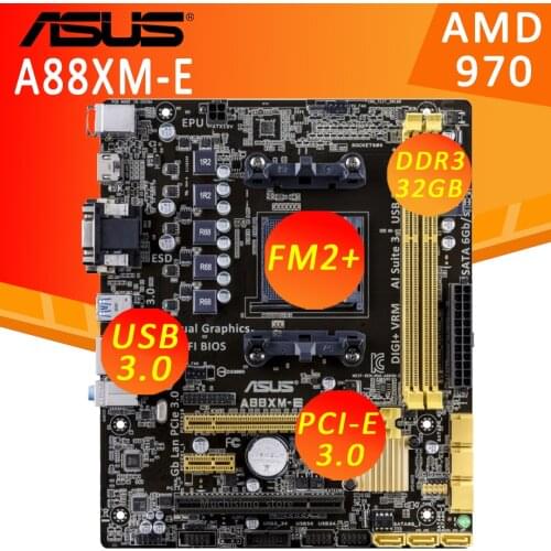 Socket FM2/FM2+ Asus A88XM-E Motherboard AMD A88X DDR3 32GB PCI-E 3.0 USB3.0 DVI VGA AMD A10/A8/A6/A4 PC A88X Placa-Mãe FM2/FM2