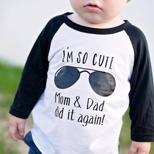 Promoted To Big Brother/sister Shirt Toddler Boys Girls Round Neck Tops I'm So Cute Mom and Dad Did It Again Hipster Shirt