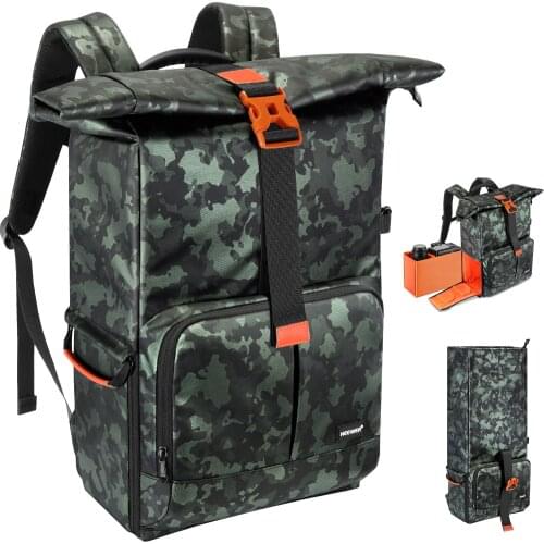 Neewer Roll Top Camera Backpack, Padded Large Capacity Camera Bag for DSLR Cameras, Lenses, Hoods, Strobes, Tripod, 15.6" Laptop