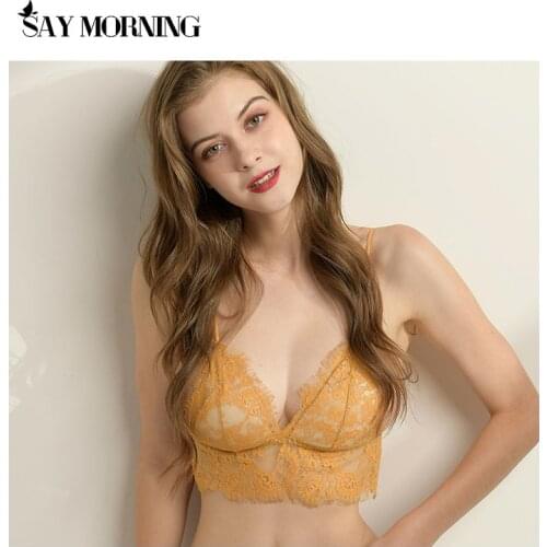 SAY MORNING Sexy Lace Girls Bra Underwear Wirefree Bra Bustier Sheer Top Luxury Brassiere Lingerie Eyelashes Bralette