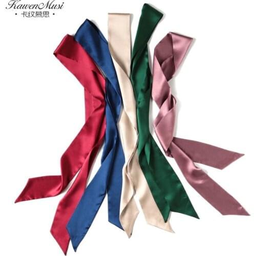 Real Silk Scarf Belt Small Scarf Women Foulard Femme ribbon Bow Narrow Strip Scarf ribbon Korean Spring Autumn