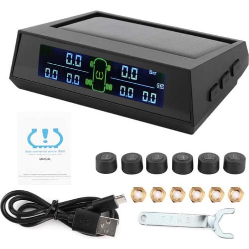 Car Tire Pressure Monitor System Solar Powered TPMS Detector with LCD 6 External Sensor for Car RV Truck Large SUV