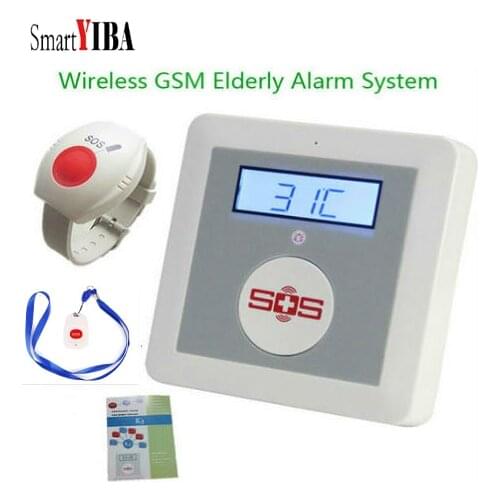 SmartYIBA Wireless Senior Elderly Healthcare Panel GSM SMS Alarm System Emergency SOS Neck Wrist Panic Button APP Remote Control