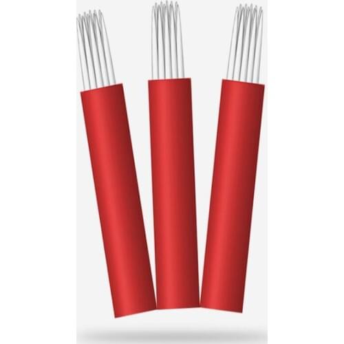 Permanent Makeup Eyebrow Tattoo 14 Round Needles Microblading Needle 3D Eyebrow Embroidery 14 Fog Round Needle Red