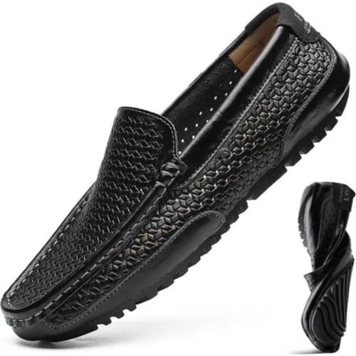 Summer Men Shoes Casual Luxury Brand Genuine Leather Mens Loafers Moccasins Italian Breathable Slip on Boat Shoes 2021
