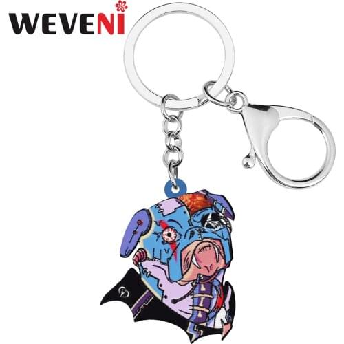 WEVENI Halloween Acrylic Horrror Vampire Pug Dogs Keychains Fashion Bag Key Chain Ring Unique Charms Jewelry For Women Girl Gift