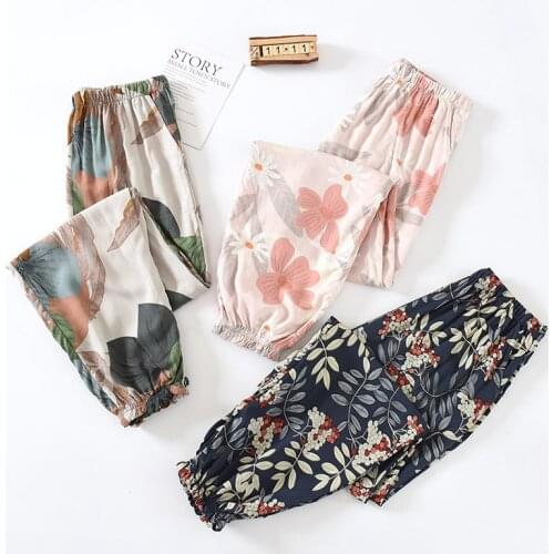 Sleep Bottoms Women Flower Printed Home Pants Comfortable Soft Breathable Cotton Womens Pajama Pants Female Large Size Homewear