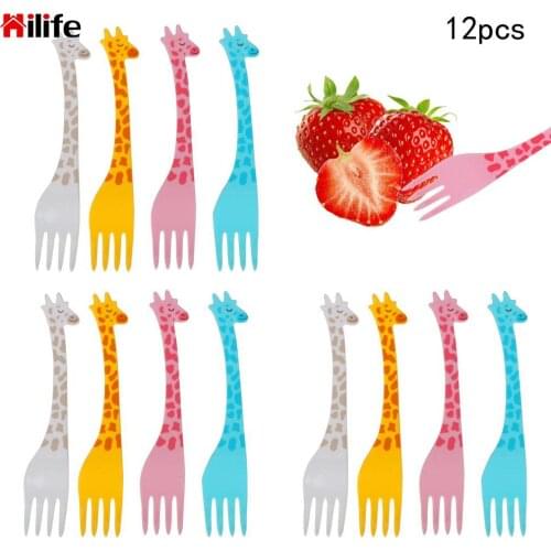 12pcs/set Salad Desert Forks Food Picks Gadgets Kitchen Tool Fruit Snack Toothpick Cartoon Giraffe Shape Tableware
