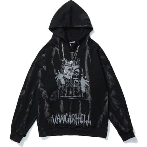 2021 Dark Streetwear Horror Skull Print Punk Chain Retro Mens Hip Hop Hoodies Pullover Cotton Hooded Sweatshirts Gothic Clothes
