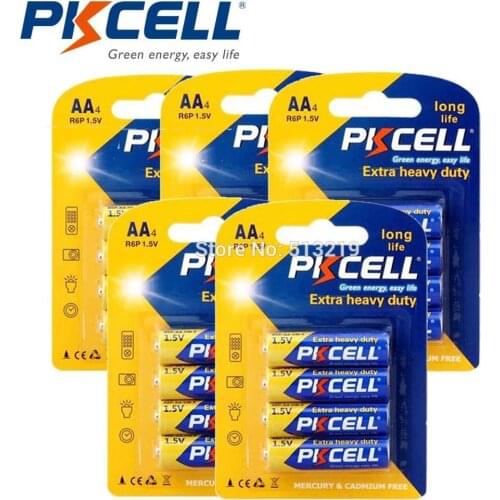 5Pack/20Pcs PKCELL Carbon Zinc Battery R6P R6 UM3-MN1500 E91 1.5V AA Battery 2A Bateria Baterias