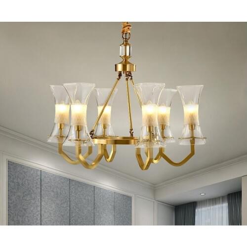 American retro copper living room chandelier simple bedroom dining room lamp