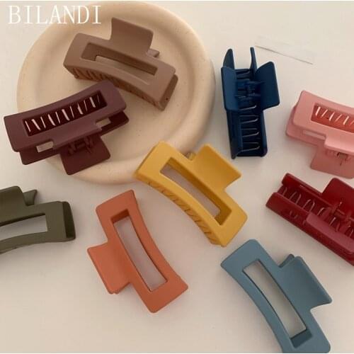 Bilandi 2021 New Korea Matte Resin Hair Claw Cilps Colorful Geometric Square Hollow Shark Hair Clip Hair Accessories For Women